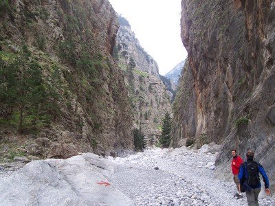 Hiking: people approaching impressive Samaria Gorge