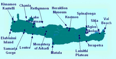 Map Of Crete Resorts Map Of Crete Showing Crete Tourist Attractions & Beach Resorts